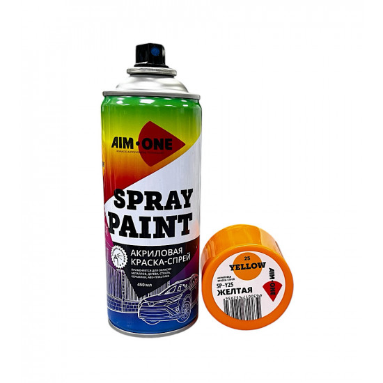 Краска-спрей желтая AIM-ONE 450 мл (аэрозоль). Spray paint yellow 450ML SP-Y25