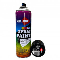 Акриловая Краска-спрей RAL-9005LG, черный глянец, AIM-ONE 600 мл. Acryl Spray paint black gloss