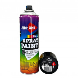 Акриловая Краска-спрей RAL-9005LM, черный матовый, AIM-ONE 600 мл. Acryl Spray paint black matt