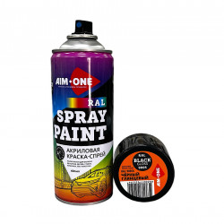 Акриловая Краска-спрей RAL-9005G, черный глянец, AIM-ONE 450 мл. Acryl Spray paint black gloss