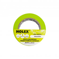 Малярная жаростойкая лента HOLEX до 100С, зеленая, водостойкая, 36 мм, 50 м, HAS-382260